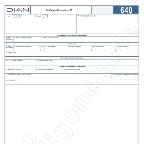 Vista previa del documento Certificado al proveedor - CP — Año 2024, Colombia (CERFA n°F640-2024)
