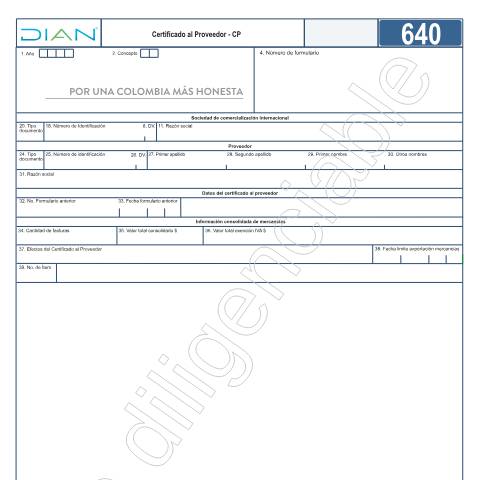 Vista previa del documento Certificado al proveedor – CP – Resolución 000004 de enero 20 de 2021 — Año 2021, Colombia (CERFA n°F640-2021)