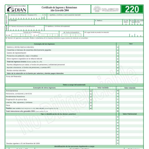 Vista previa del documento Certificado de ingresos y retenciones 2005 — Año 2005, Colombia (CERFA n°F220-2005)
