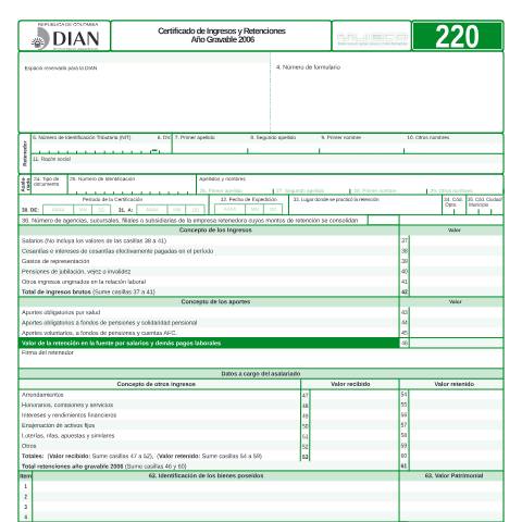 Vista previa del documento Certificado de ingresos y retenciones año gravable 2006 — Año 2007, Colombia (CERFA n°F220-2007)