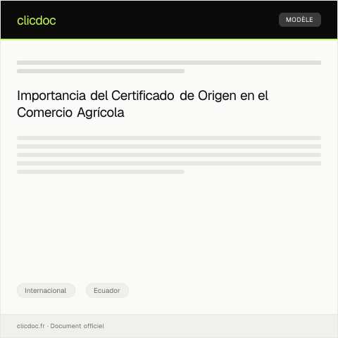 Vista previa del documento Certificado de origen para productos agrícolas — Internacional, Ecuador