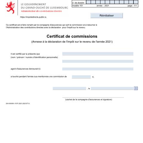 Aperçu du document Certificat de commissions allouées aux agents d'assurances — Annexes, Luxembourg (CERFA n°151)