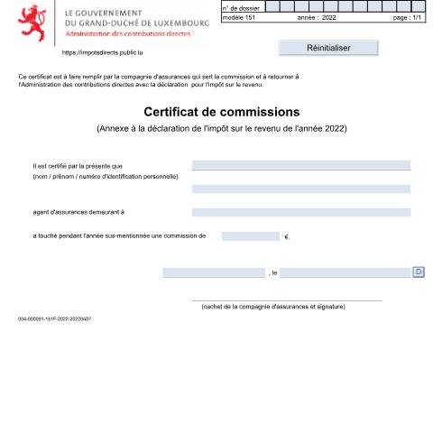 Aperçu du document Certificat de commissions allouées aux agents d'assurances — Annexes, Luxembourg (CERFA n°151)