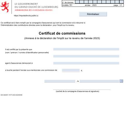 Aperçu du document Certificat de commissions allouées aux agents d'assurances — Annexes, Luxembourg (CERFA n°151)