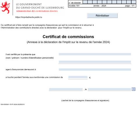 Aperçu du document Certificat de commissions allouées aux agents d'assurances — Annexes, Luxembourg (CERFA n°151)