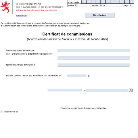 Aperçu du document Certificat de commissions allouées aux agents d'assurances — Annexes, Luxembourg (CERFA n°151)