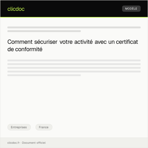 Aperçu du document Certificat de conformité aux normes — Entreprises, France