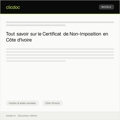 Aperçu du document Certificat de Non-Imposition — Impôts & aides sociales, Côte d'Ivoire