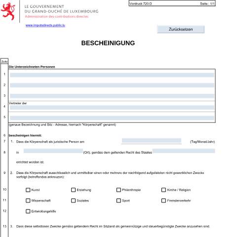 Aperçu du document Bescheinigung "grenzüberschreitende Spenden" — Annexes, Luxembourg (CERFA n°720 D)