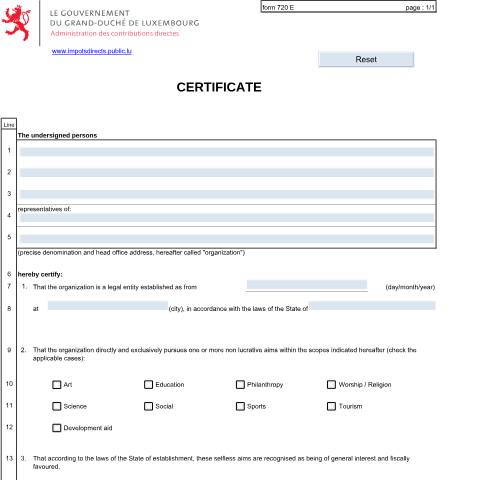 Aperçu du document Certificate "cross border donations" — Annexes, Luxembourg (CERFA n°720 E)