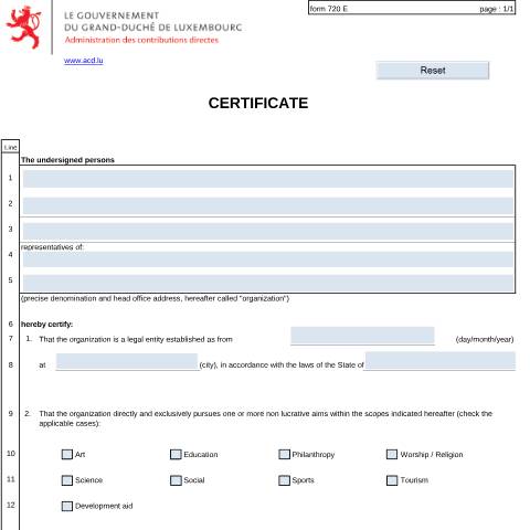 Aperçu du document Certificate "cross border donations" — Annexes, Luxembourg (CERFA n°720 E)