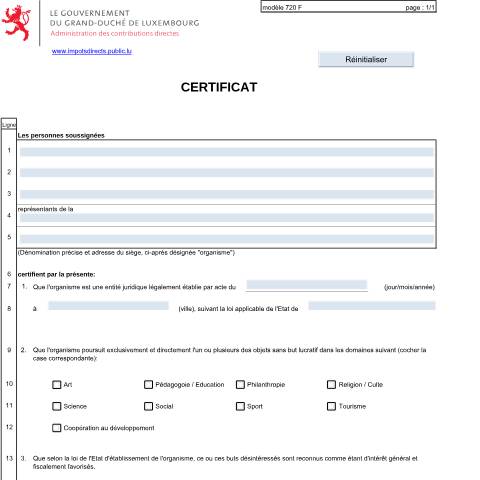 Aperçu du document Certificat "dons transfrontaliers" — Annexes, Luxembourg (CERFA n°720 F)