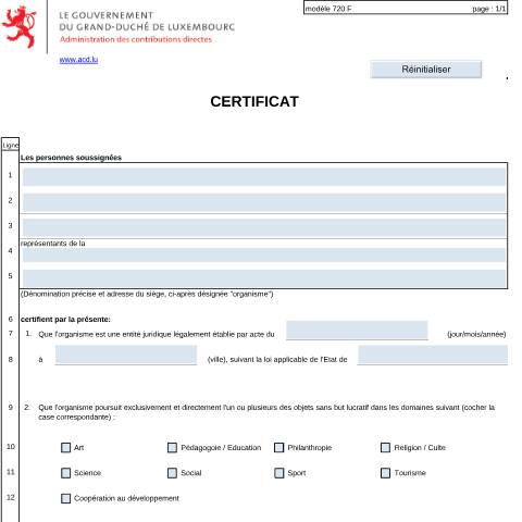 Aperçu du document Certificat "dons transfrontaliers" — Annexes, Luxembourg (CERFA n°720 F)