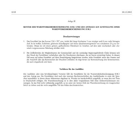 Aperçu du document de Warenverkehrsbescheinigung EUR.1 - Muster — Import export, Luxembourg (CERFA n°certificat-eur1)