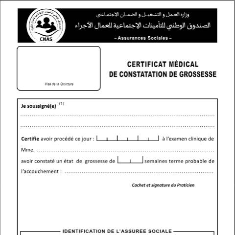 Aperçu du document AS 11 Certificat médical de constatation de grossesse — CNAS — Formulaires Sécurité sociale, Algérie (CERFA n°AS 11)