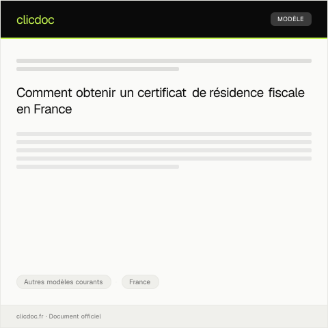 Aperçu du document Certificat de résidence fiscale — Autres modèles courants, France