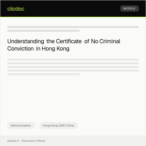 Document preview: Certificate of No Criminal Conviction / 無犯罪記錄證明 — Administration, Hong Kong SAR China