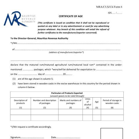 Document preview: Certificate of Age — Document, Mauritius (CERFA n°CertificateofAge)