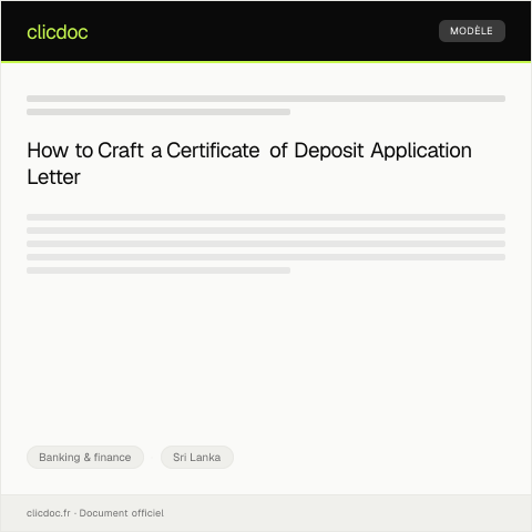 Document preview: Certificate of Deposit Application — Banking & finance, Sri Lanka