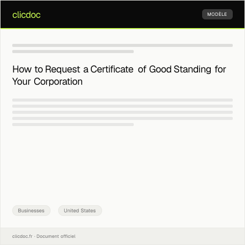 Document preview: Certificate of Good Standing Request for Corporation — Businesses, United States