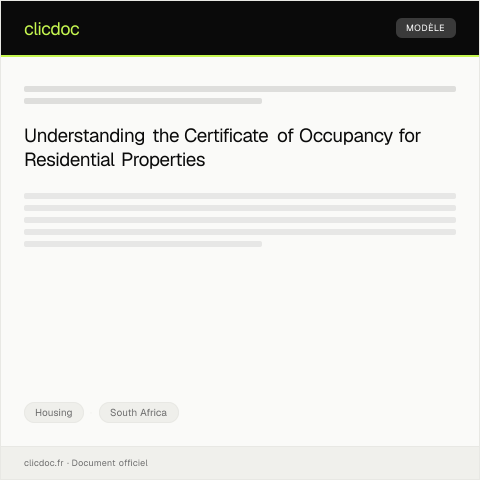 Document preview: Certificate of Occupancy for Residential Property — Housing, South Africa
