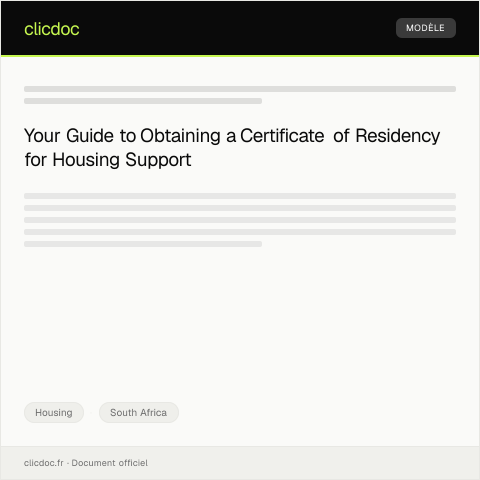 Document preview: Certificate of Residency for Housing Support — Housing, South Africa