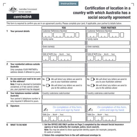 Document preview: Certification of location in a country with which Australia has a social security agreement — Services Australia — Individuals (by code), Australia (CERFA n°AUS172)