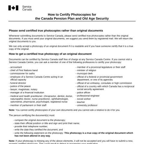 Document preview: Certified Photocopies — Income Security Programs, Canada (CERFA n°ISP1730CPP)