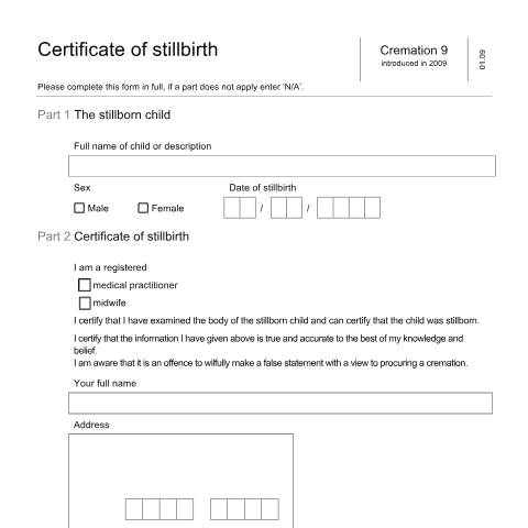 Document preview: Certify a stillbirth — Ministry of Justice, United Kingdom