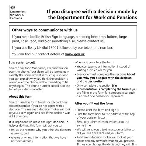 Document preview: Challenge a decision made by the Department for Work and Pensions (DWP) — Department for Work and Pensions, United Kingdom