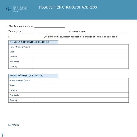 Document preview: Downloads — en-request-for-change-of-address.pdf — payroll_social_security, Malta (CERFA n°en-request-for-change-of-address)