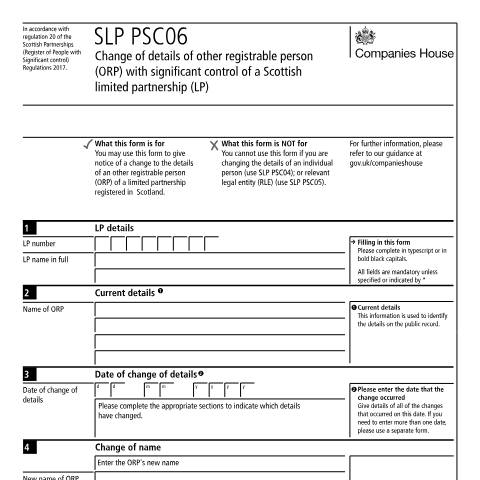 Document preview: Give notice changing details of other person with significant control of a Scottish limited partnership (SLP PSC06) — Companies House, United Kingdom