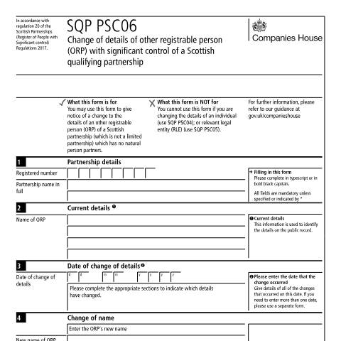 Document preview: Give notice changing details of other person with significant control of a Scottish qualifying partnership (SQP PSC06) — Companies House, United Kingdom