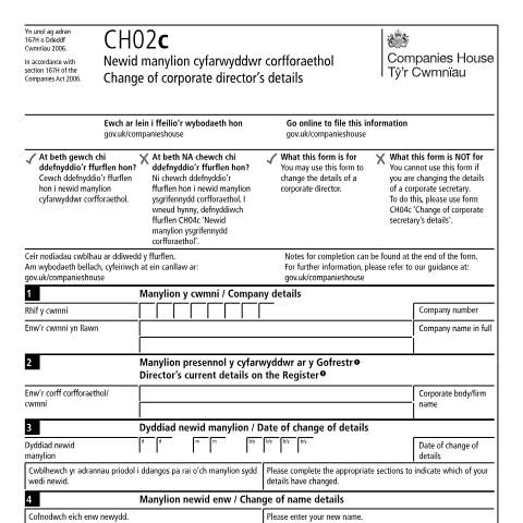 Document preview: Change the details of a corporate director (CH02c) — Companies House, United Kingdom