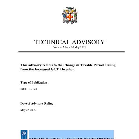 Document preview: 2005.IROC.GCT - Change in GCT Filing Period — Document, Jamaica (CERFA n°2005.iroc.gct+-+change+in+gct+filing+period)