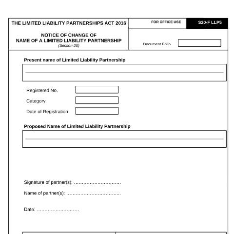 Document preview: NOTICE OF CHANGE OF NAME OF A LIMITED LIABILITY PARTNERSHIP_LLP5 — Form, Mauritius (CERFA n°NOTICE-OF-CHANGE-OF-NAME-OF-A-LIMITED-LIABILITY-PARTNERSHIP_LLP5)
