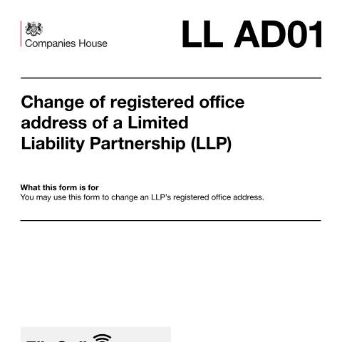 Document preview: Change registered office of a LLP in liquidation, restoration or with a default address — Companies House, United Kingdom