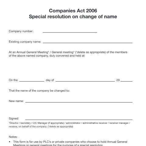 Document preview: Give notice of a special resolution on change of name — Companies House, United Kingdom