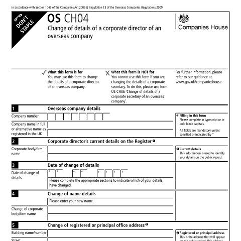 Document preview: Change details of a corporate director of an overseas company (OS CH04) — Companies House, United Kingdom