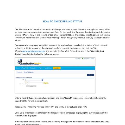 Document preview: Check Refund Status — Document, Jamaica (CERFA n°eServices+-+Check+Refund+Status)