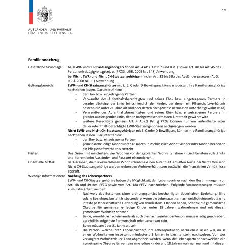 Dokumentvorschau: Checkliste — Ausländer-/Passamt — Familiennachzug, Liechtenstein (CERFA n°checkliste-familiennachzug_1)