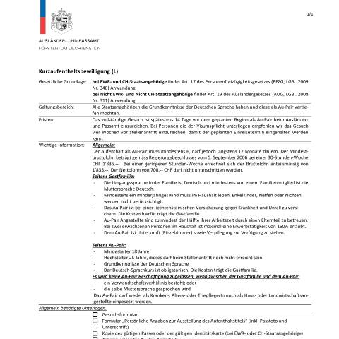 Dokumentvorschau: Checkliste — Ausländer-/Passamt — Wohnsitz In Liechtenstein Zur Erwerbstaetigkeit, Liechtenstein (CERFA n°checkliste-wohnsitz-als-au-pair)