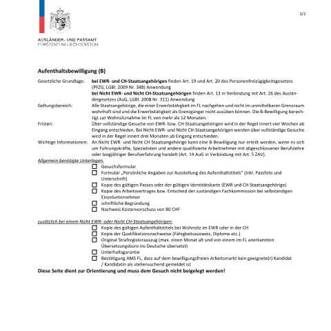Dokumentvorschau: Checkliste — Ausländer-/Passamt — Wohnsitz In Liechtenstein Zur Erwerbstaetigkeit, Liechtenstein (CERFA n°checkliste-stellenantritt-mit-wohnsitznahme-b)