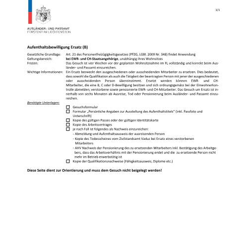 Dokumentvorschau: Checkliste — Ausländer-/Passamt — Wohnsitz In Liechtenstein Zur Erwerbstaetigkeit, Liechtenstein (CERFA n°checkliste-stellenantritt-mit-wohnsitznahme-b-ersatz)