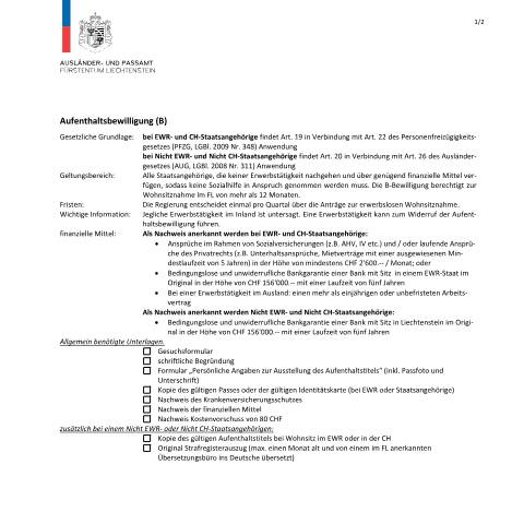 Dokumentvorschau: Checkliste ohne Erwerbstätigkeit — Ausländer-/Passamt — Daueraufenthalt Und Niederlassung, Liechtenstein (CERFA n°checkliste-wohnsitz-ohne-erwerbstaetigkeit-b)