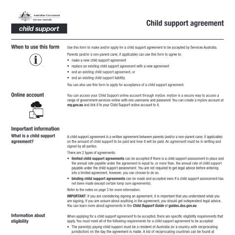 Document preview: Child support agreement — Services Australia — Individuals (by code), Australia (CERFA n°CS1666)