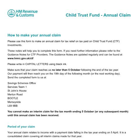 Document preview: Child Trust Fund: claim annual tax relief (CTF14) — HM Revenue & Customs, United Kingdom