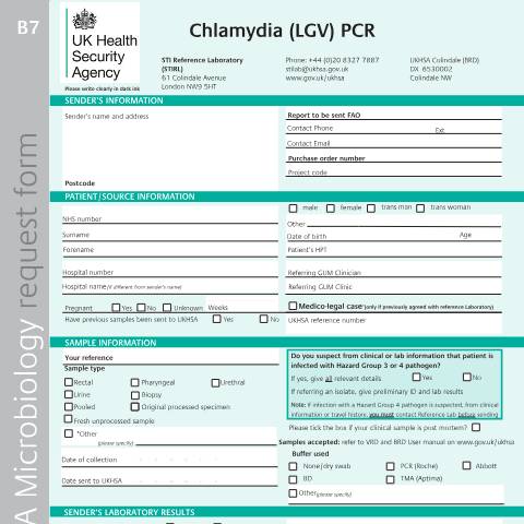 Document preview: B7: Chlamydia (LGV) molecular request form — UK Health Security Agency, United Kingdom
