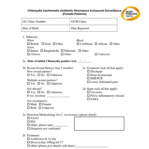 Document preview: Chlamydia: enhanced surveillance forms — Public Health England, United Kingdom