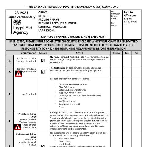 Document preview: CIV POA1: payment on account of claim — Legal Aid Agency, United Kingdom